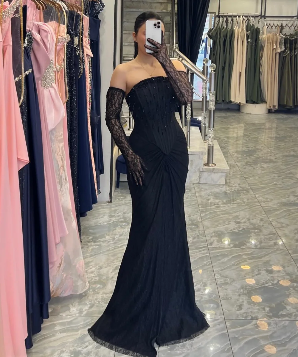 カスタマイズされたマッチングレースプリーツスパンコールマーメイドストラップレスロングドレスオーダーメイドの機会に合わせた中国風