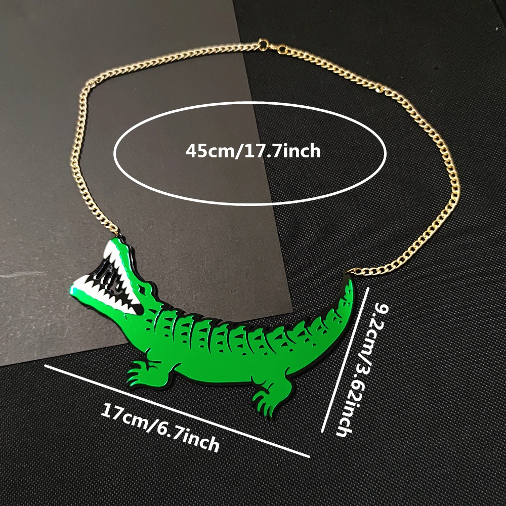KUGUYS Fashion Jewelry Acrylic Large Pendant Necklace for Men Women HipHop Crocodile Black Link Chain DS DJ Accessories