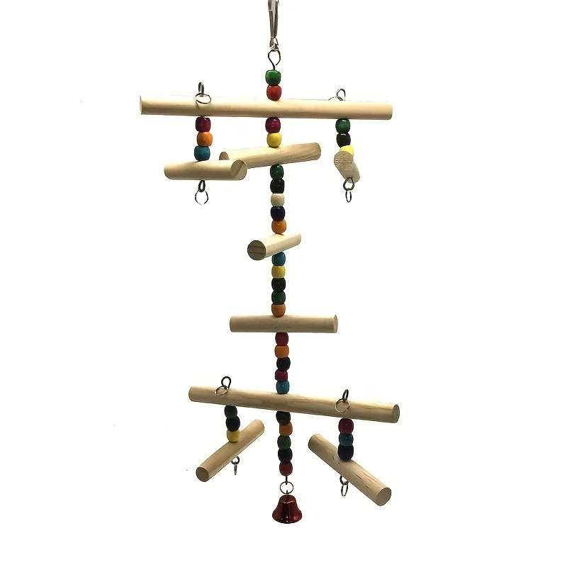 Parrot Swinging Ladder Toy Bird Toy Colorful Wooden Bells and Beads Perfect Love Bird Bells and Beads Colors Are Random