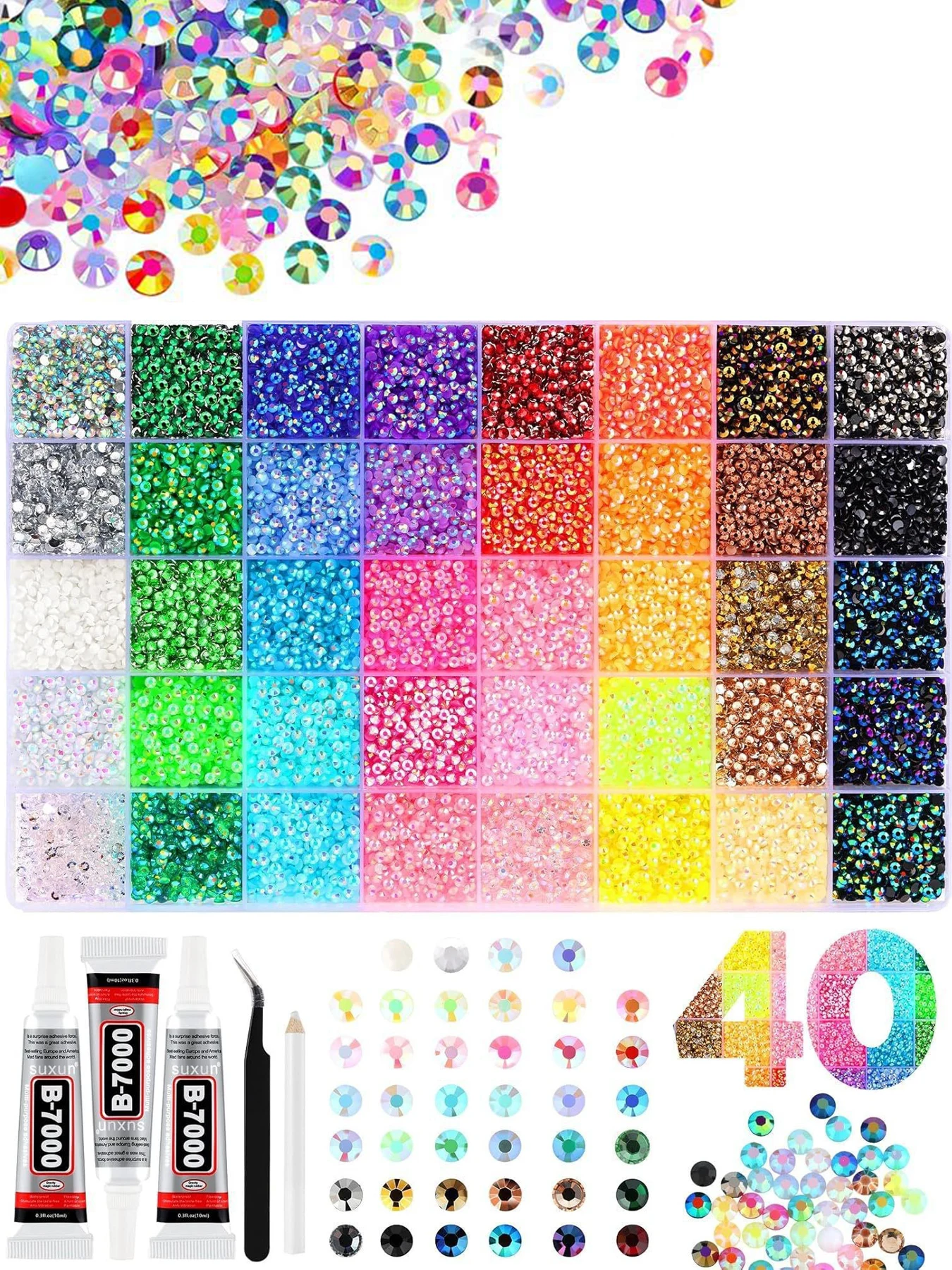 Kit de 40 couleurs de strass en résine de 3 mm, multicolores, pailletés, pour la décoration artisanale, le nail art et le bricolage