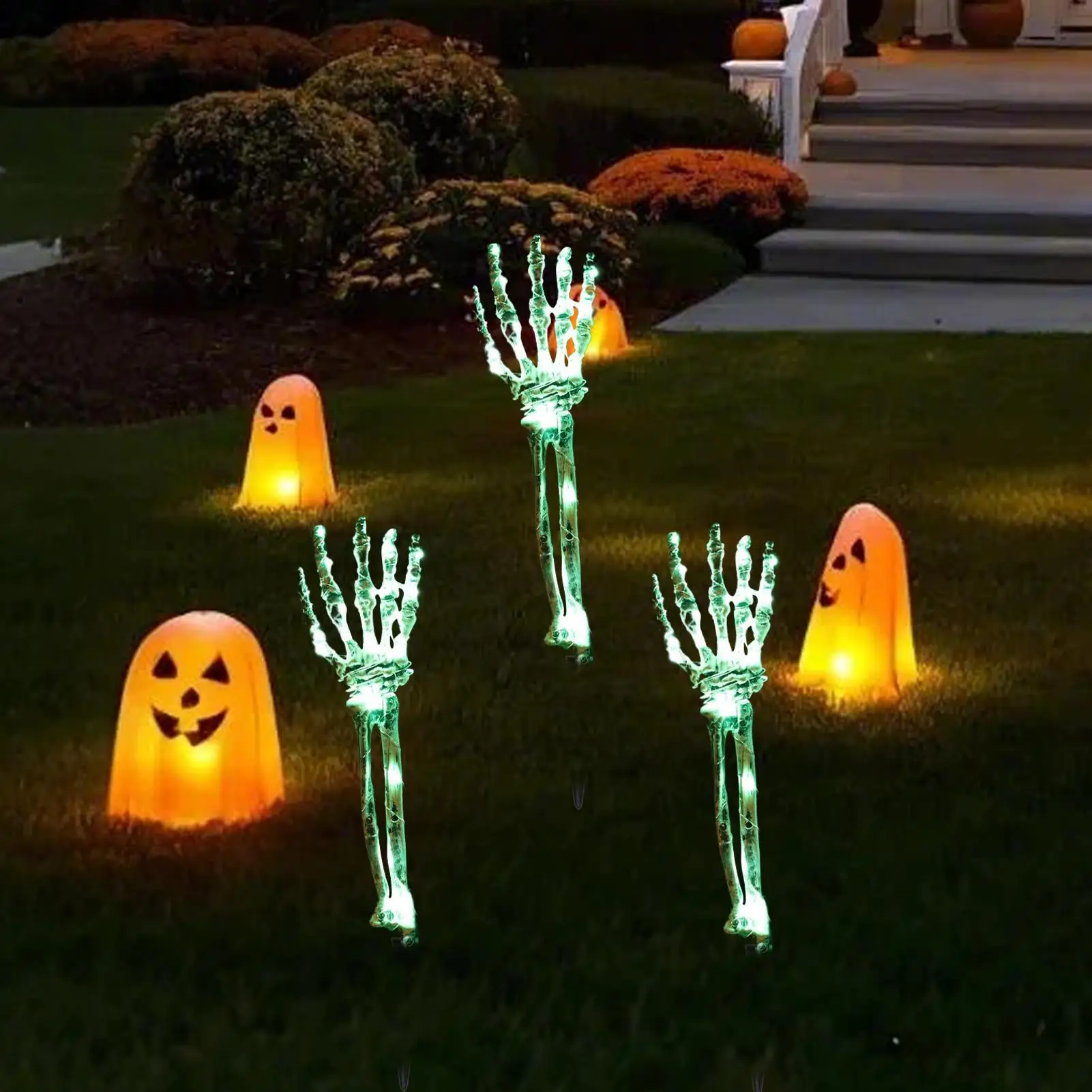 

Skeleton Stakes Halloween Skull Decor Solar-Powered Lights Ghost Realistic Arm Cemetery Props For Garden Front Backyard Pathway