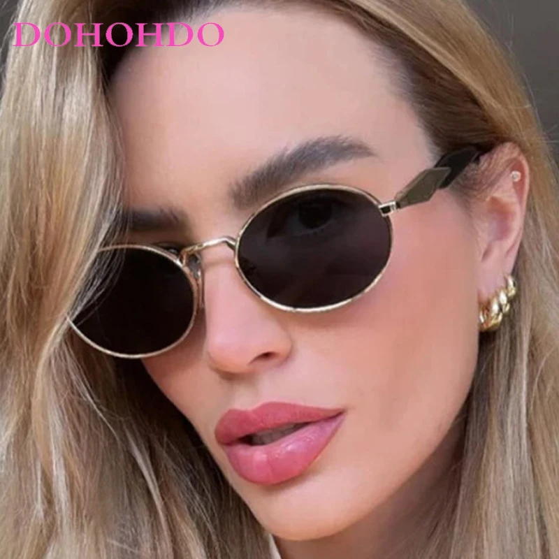 

Trendy Brand Designer Metal Oval Women's Sunglasses New Luxury Brand Sunglasses Men Driving Traveling Shade Eyewear Female UV400