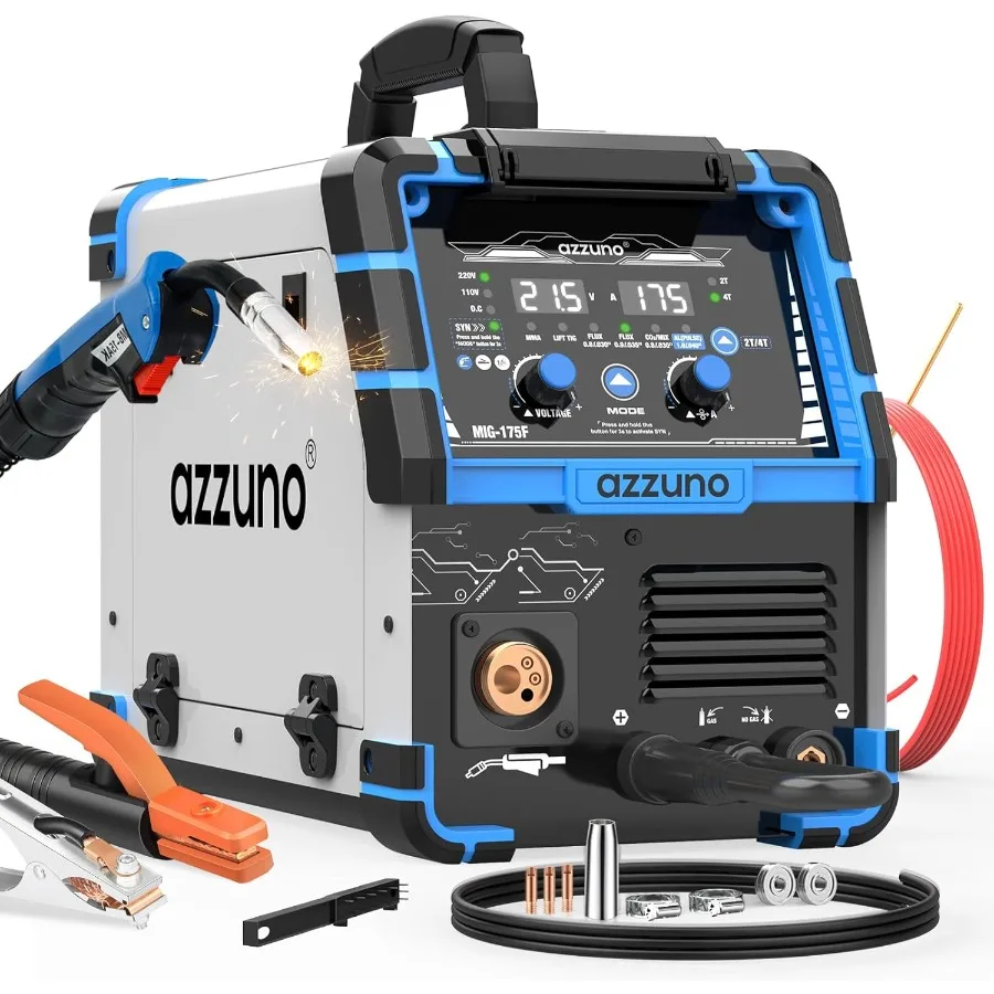 175Amp 110V 220V Single PULSE Aluminum MIG Welder Machine with PULSE Aluminum MIG/Flux MIG/Gas MIG/Stick/Lift TIG Welding 5-in-