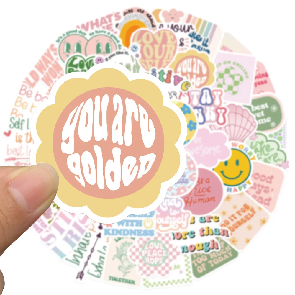 50pcs Waterproof Cute Text Sticker for Smart Phones, vases,Cups, Laptops, Cars, Wall, notebooks, Graffiti Decoration