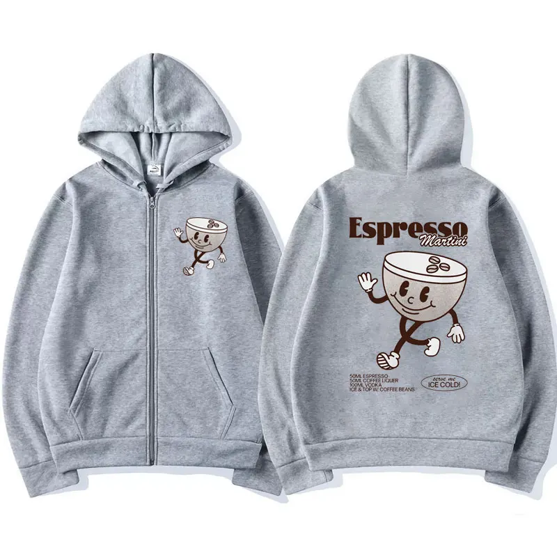 Funny Espresso Martini Cocktail Print Zip-up Hoodie Fall Winter Fleece High Quality Zipper Jacket Men Women Coat Sweatshirts