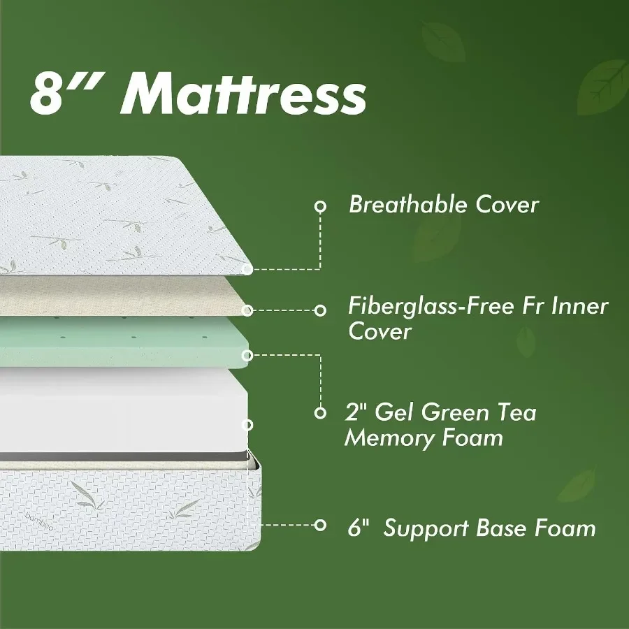 8 Inch Twin XL Gel Memory Foam Mattress for Bedroom Use, Gel-Infused Memory Foam, Medium-Firm Support, Pressure-Relieving, Matt