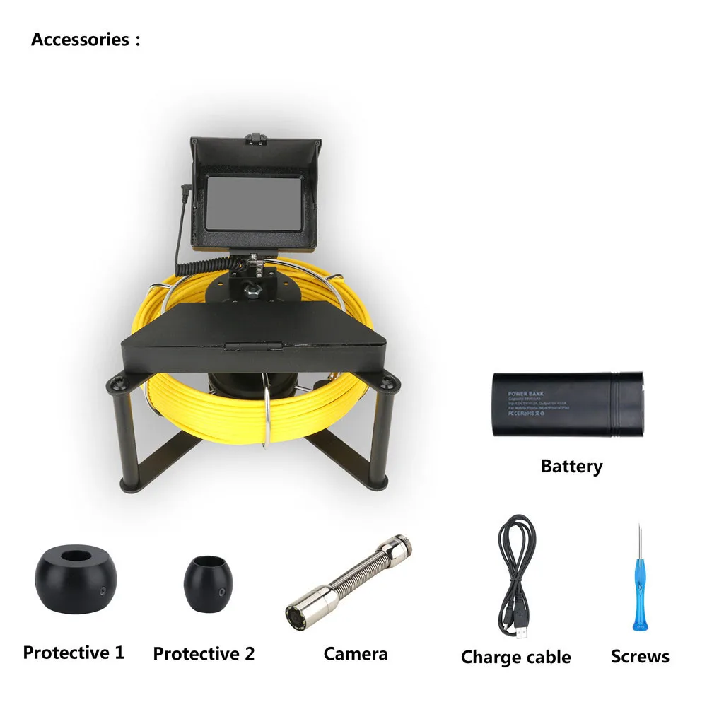 GAMWATER 4.3" IPS Sewer Pipe Inspection Camera 17MM/22MM Endoscope Camera HD 1200TVL IP68 5600MHA Battery Borescope