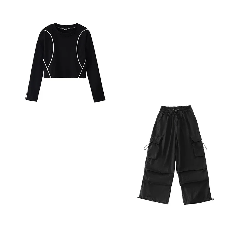 Neue Mädchen Hip Hop Mode K-pop Kostüm Schwarz Top Street Dance Cargo Hosen Gruppe Streetwear Outfits Jazz Mädchen Gruppe kleidung Sets