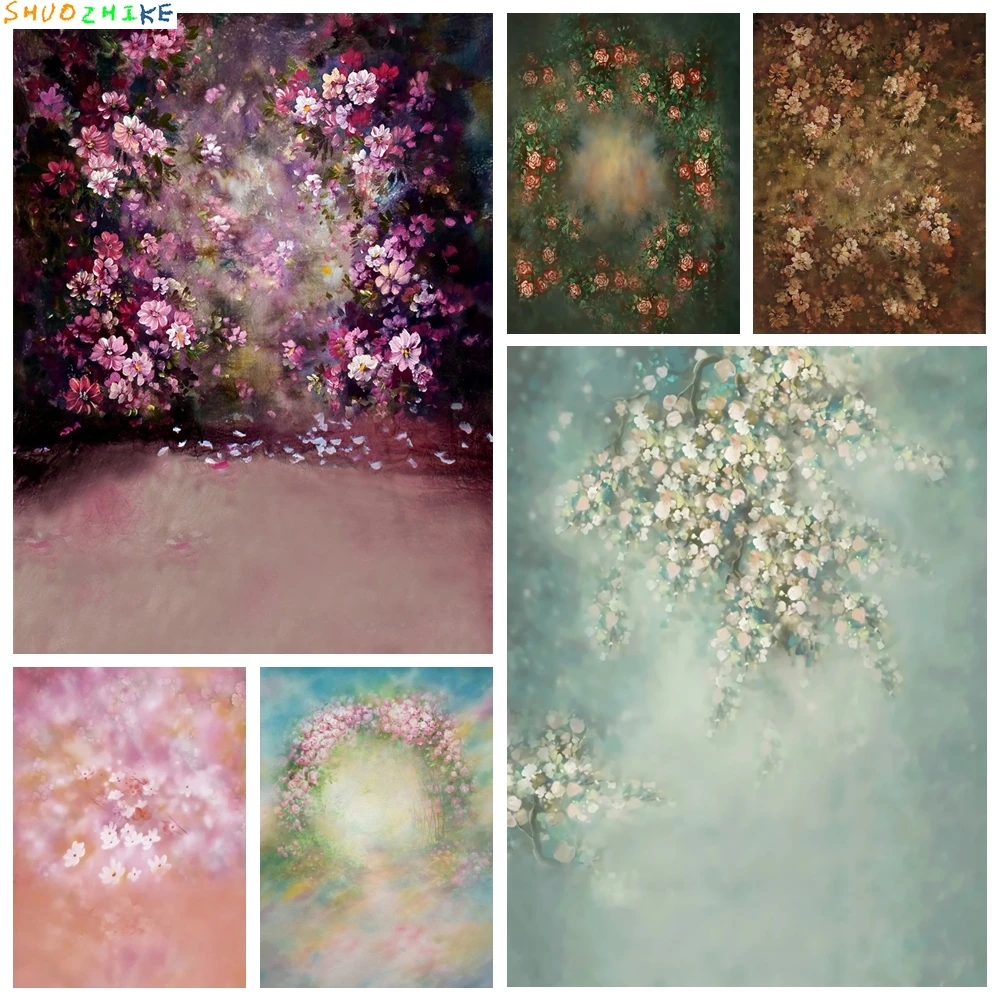 

Retro Oil Painting Flowers Backdrop Photography Abstract Texture Children Adult Background Photo Studio Grunge Backdrops Custom