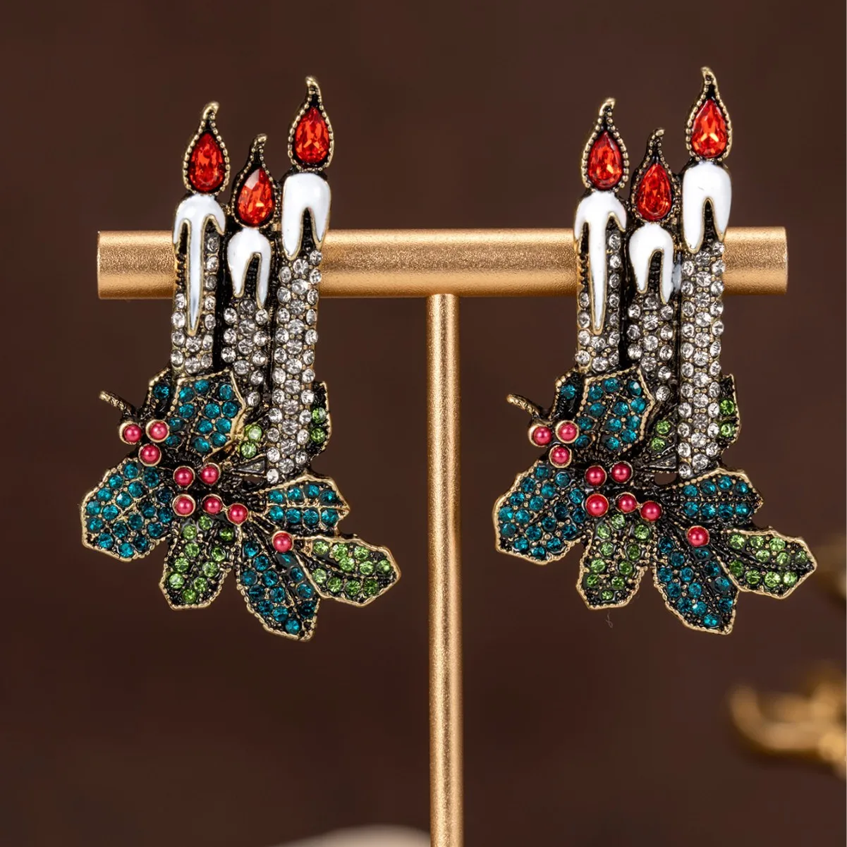 vintage pavé colored diamond candle shaped earrings retro style personality zirconium,earrings for women