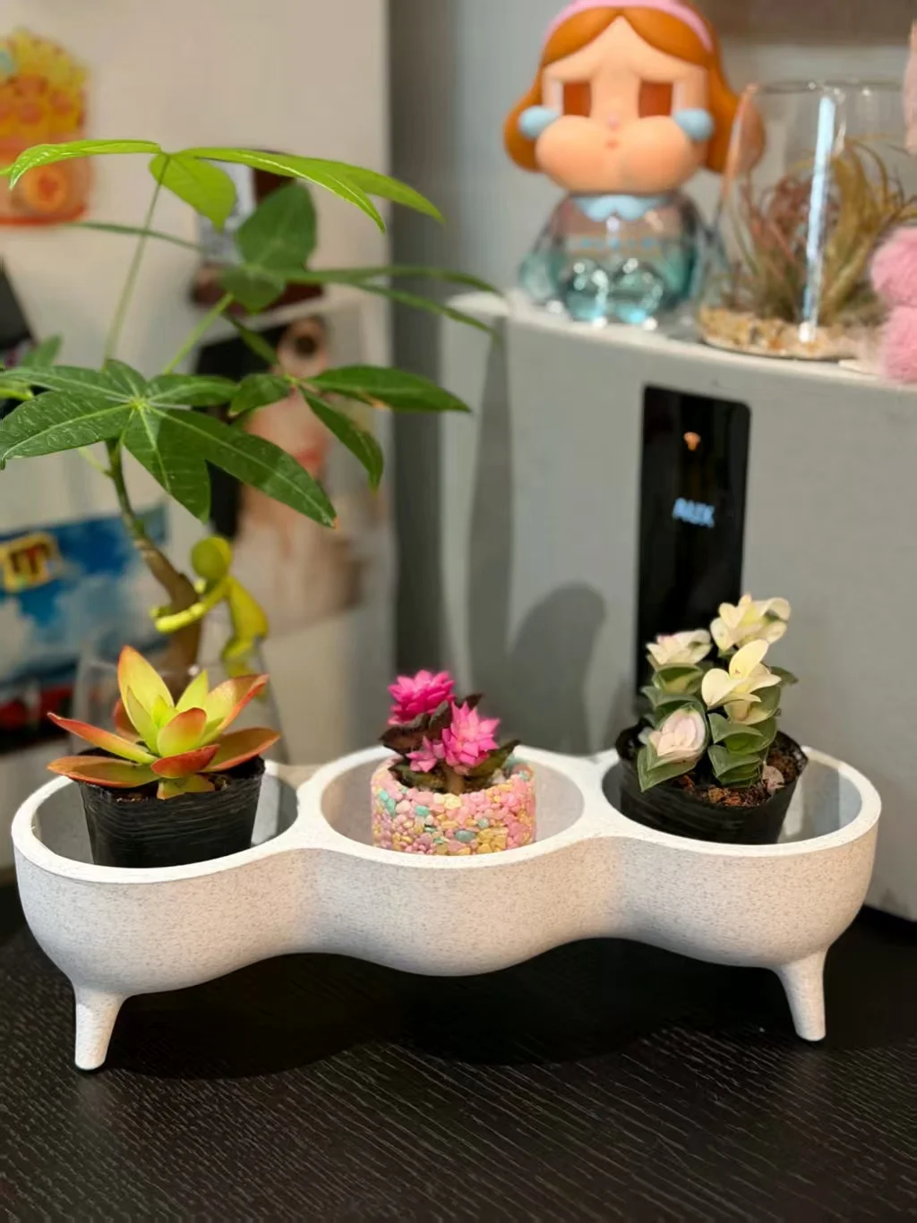 3-Hole Succulent Planter Pot, 3D Printed Triple Bowl Plant Pot With Feet, Mini Desktop Cactus Flower Pot, Home Garden Decor