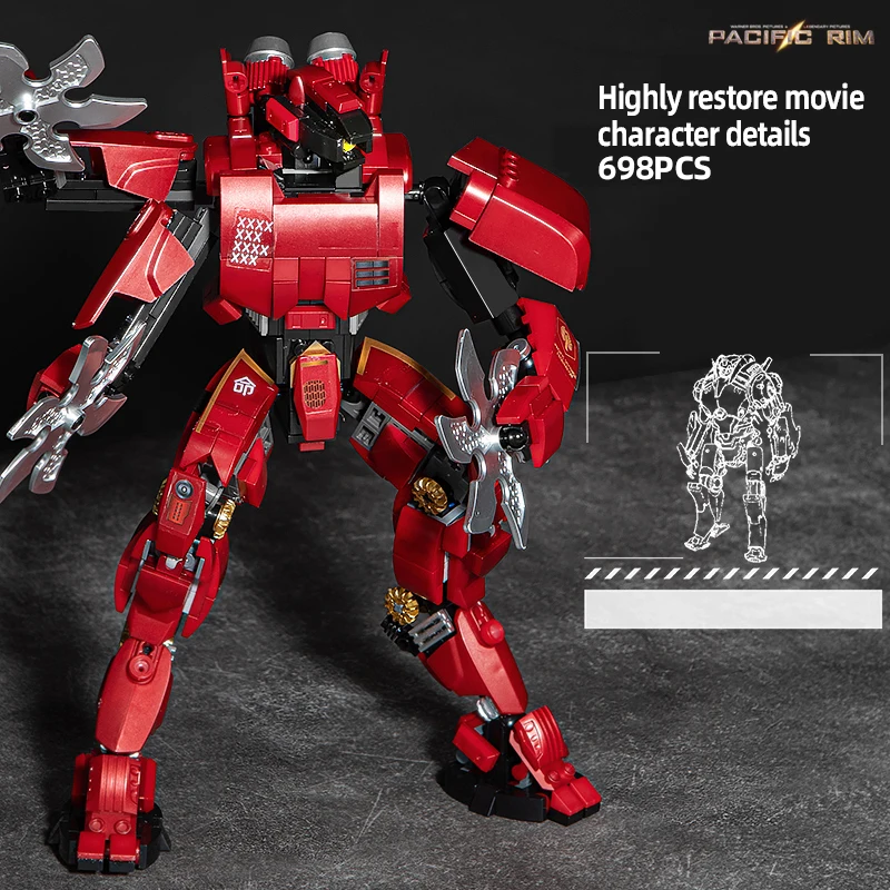 Red Storm Mecha Robot Building Blocks Assembled Model Toys 698PCS Small Ranger Brick Assembly Children's Gift Hobby Collection