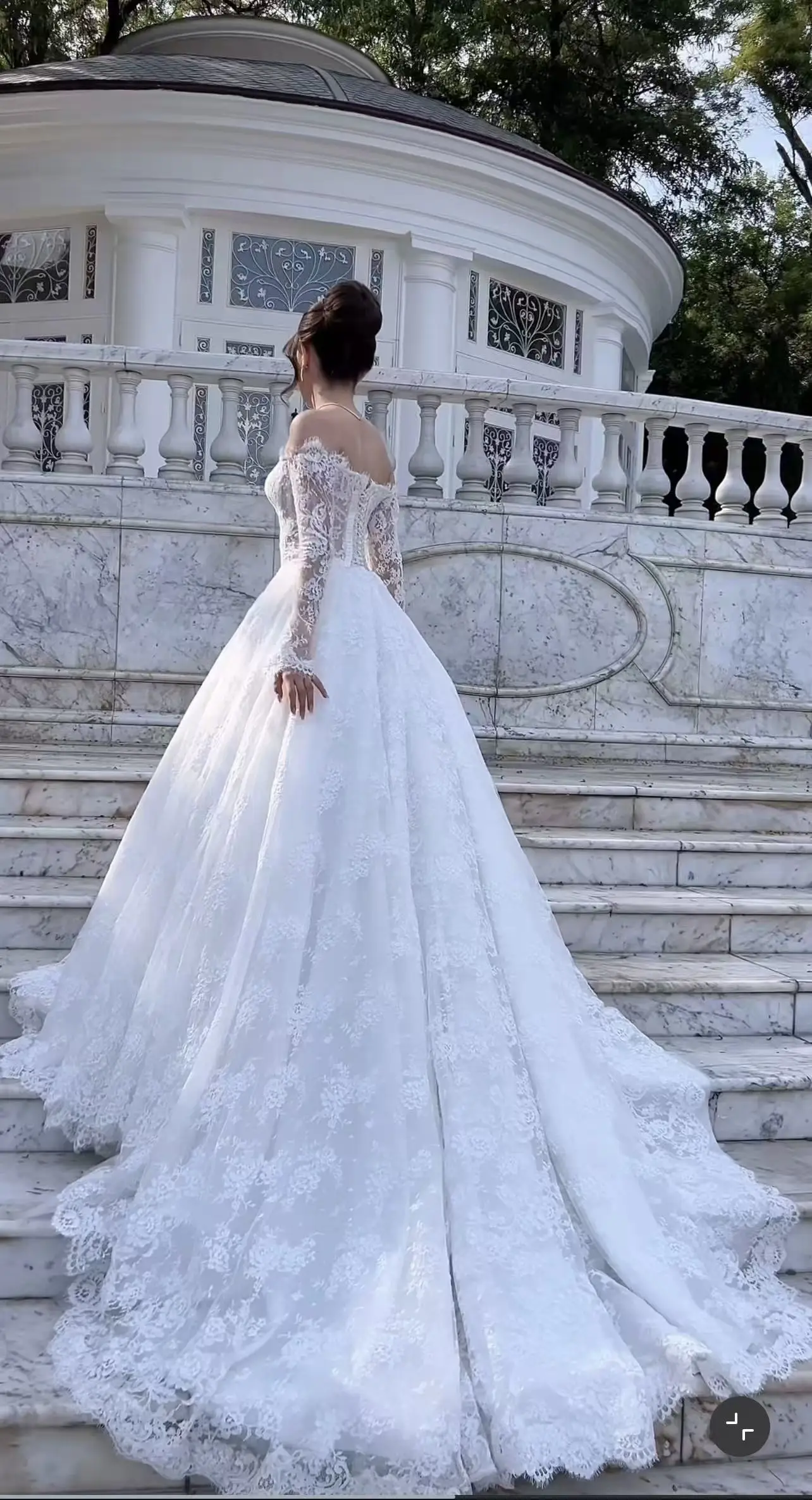 Nuovi arrivi al largo della spalla manica lunga scollo a cuore palla di pizzo abito da sposa da sposa Vestido De Novia