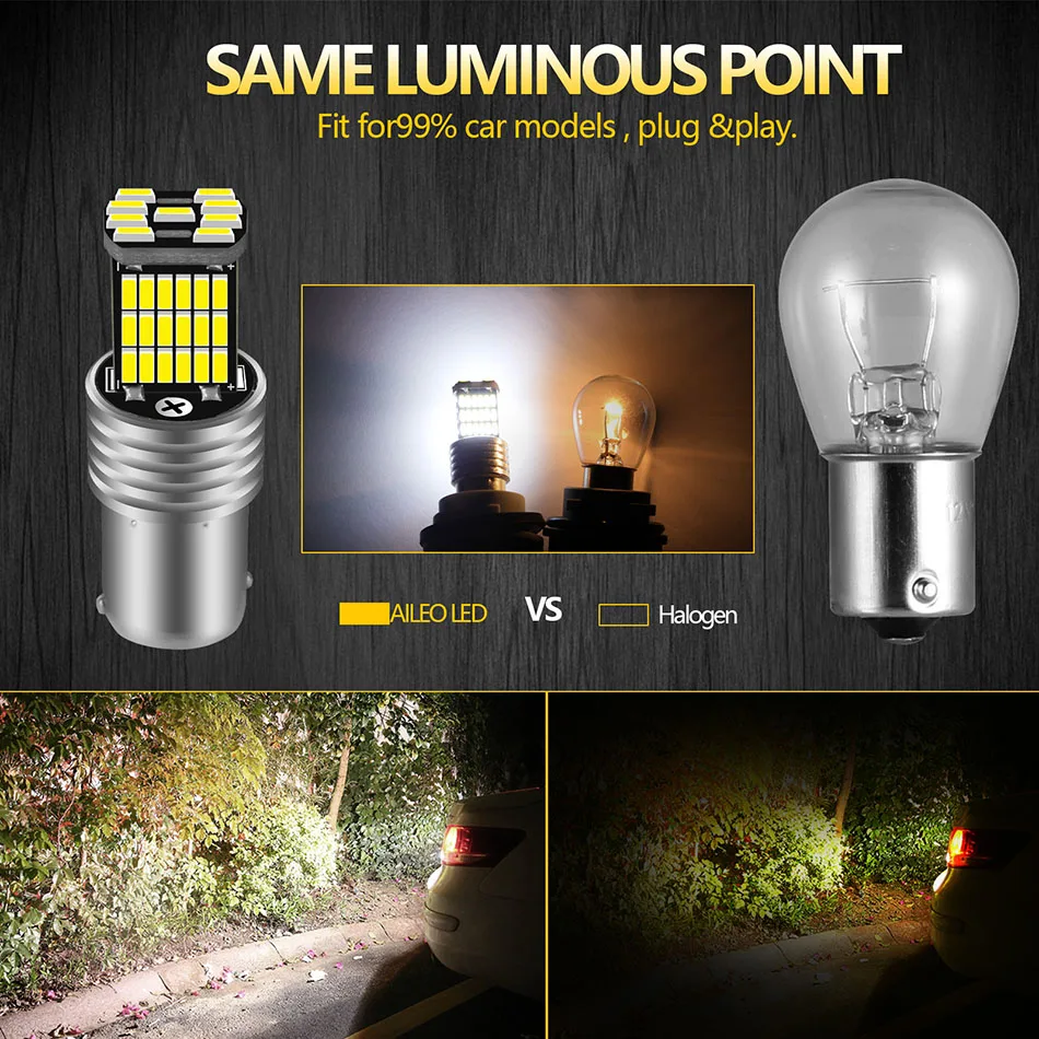 AILEO P21W LED BA15S LED 1156 Reverse Backup Light Bulbs 2000LM 6000K White 45X4014 SMD 12V Signal Lamp