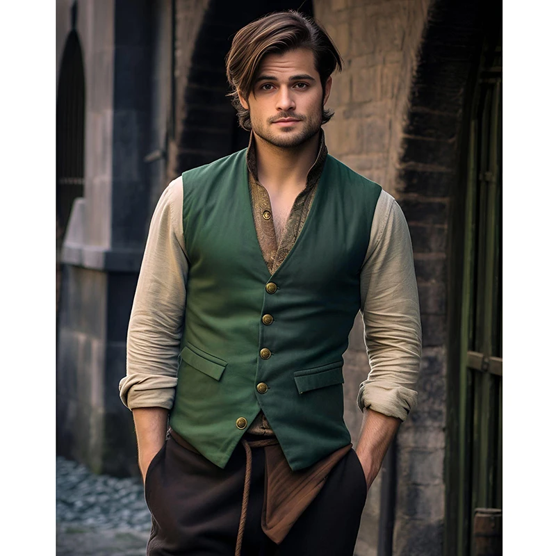 2023 New Men\'s Fashion Slim Waistcoat V-neck Wedding Business Suit Jacket Vest Men Medieval Vintage Vest