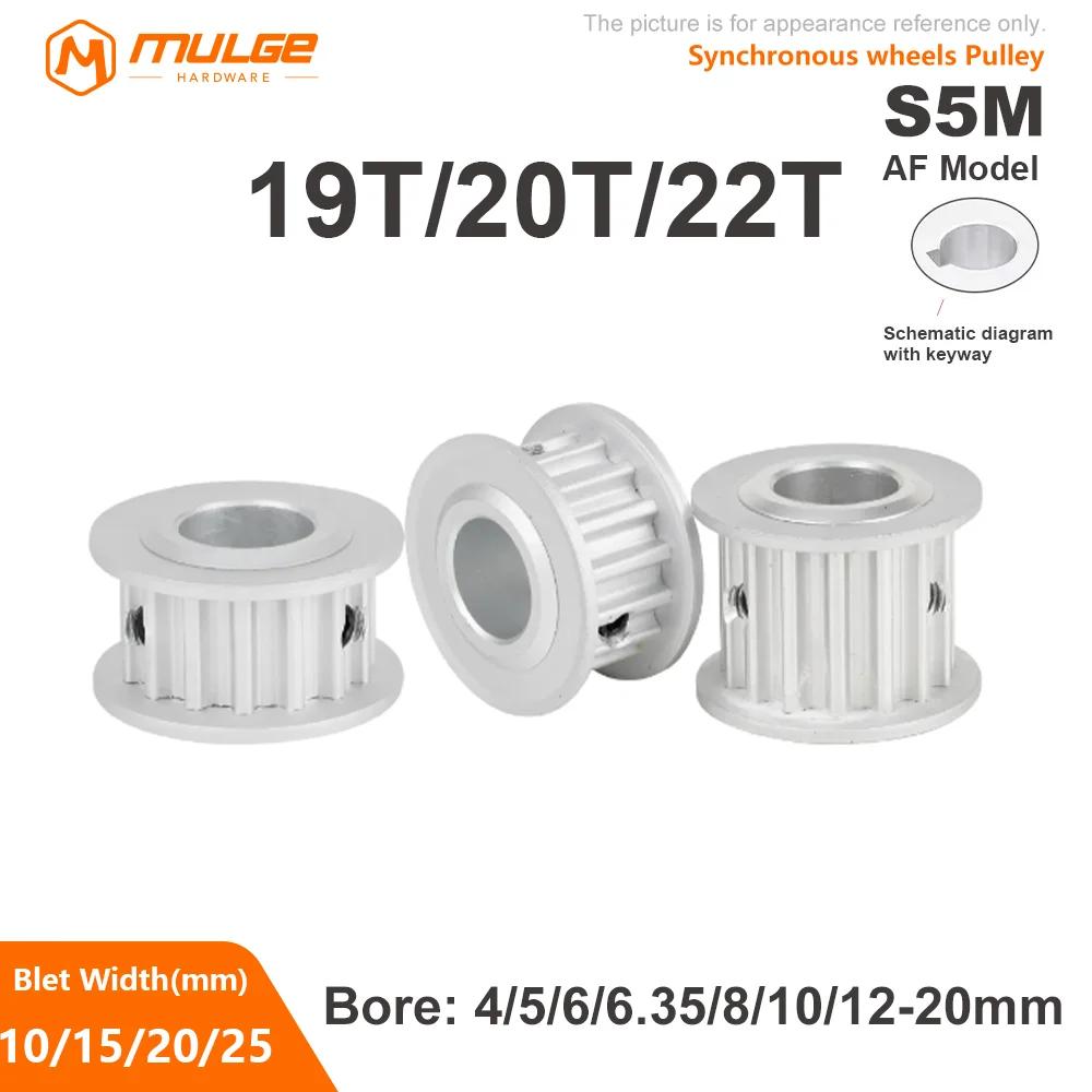 

S5M pulley 19T/20T/22Teeth Timing Pulley AF Type Keyway Bore circular hole 4-20mm For S5M Timing Belt Width 10/15/20/25mm 5GT