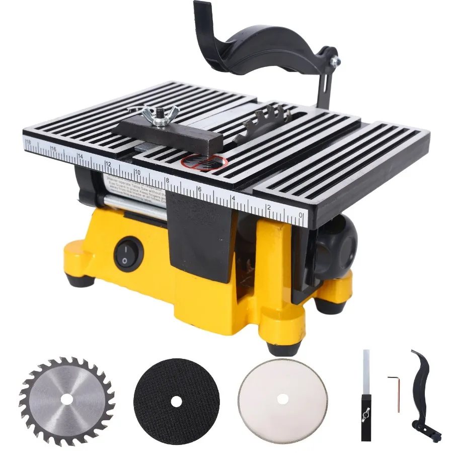 

4 90W Mini Table Saw Top Cut Off Miter Saw Multifunctional Desktop Saws w 3 Blades for Precision Cut Metal Wood Frame Molding