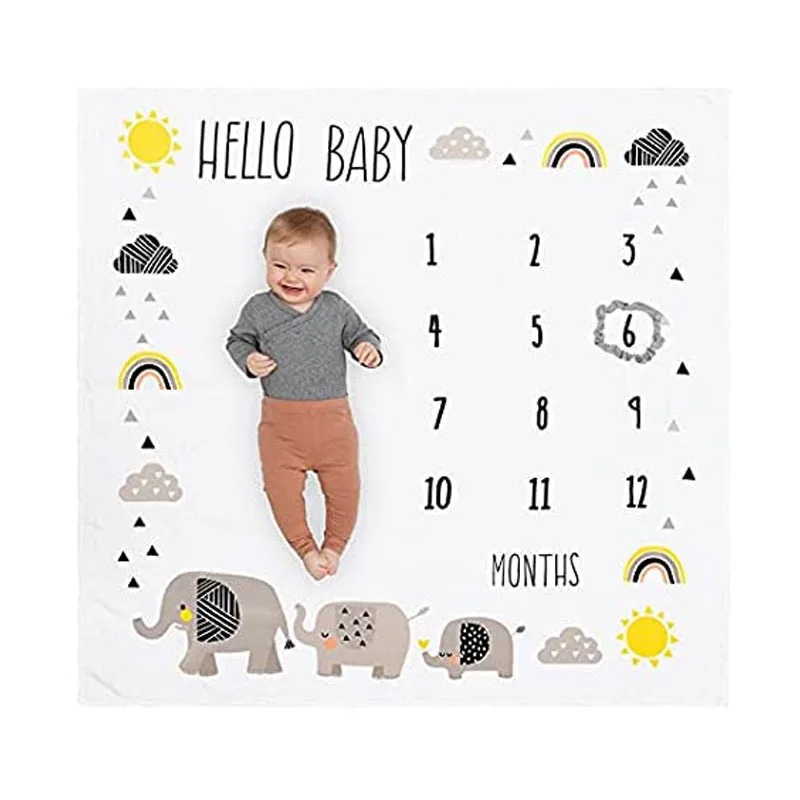 VIKAMA Cartoon Baby Growth Record Cloth, Newborn Full-Moon Photography Cloth, Newborn Milestone Commemorative Photo Accessory