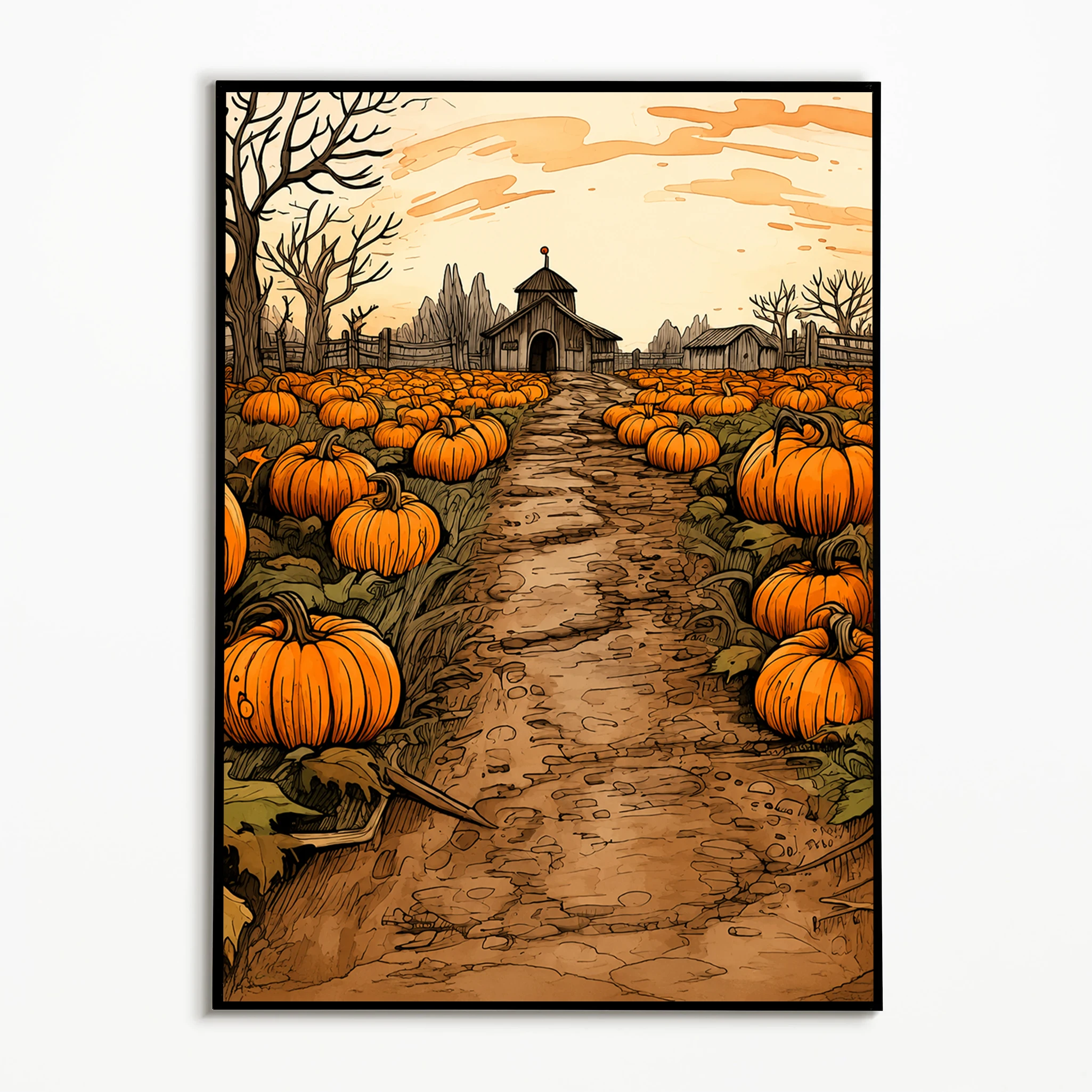 1pc frameless,1PC Autumn Pumpkin Country Farmhouse Poster Thanksgiving Farm Harvest Wall Art Halloween Decorations Canvas Printi