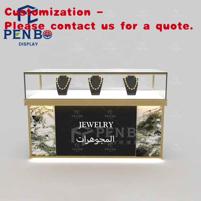 custom.Classic Arabic Style Customized MDF Marble Texture Jewellery Display Counter Glass Jewelry Display Shop Mall