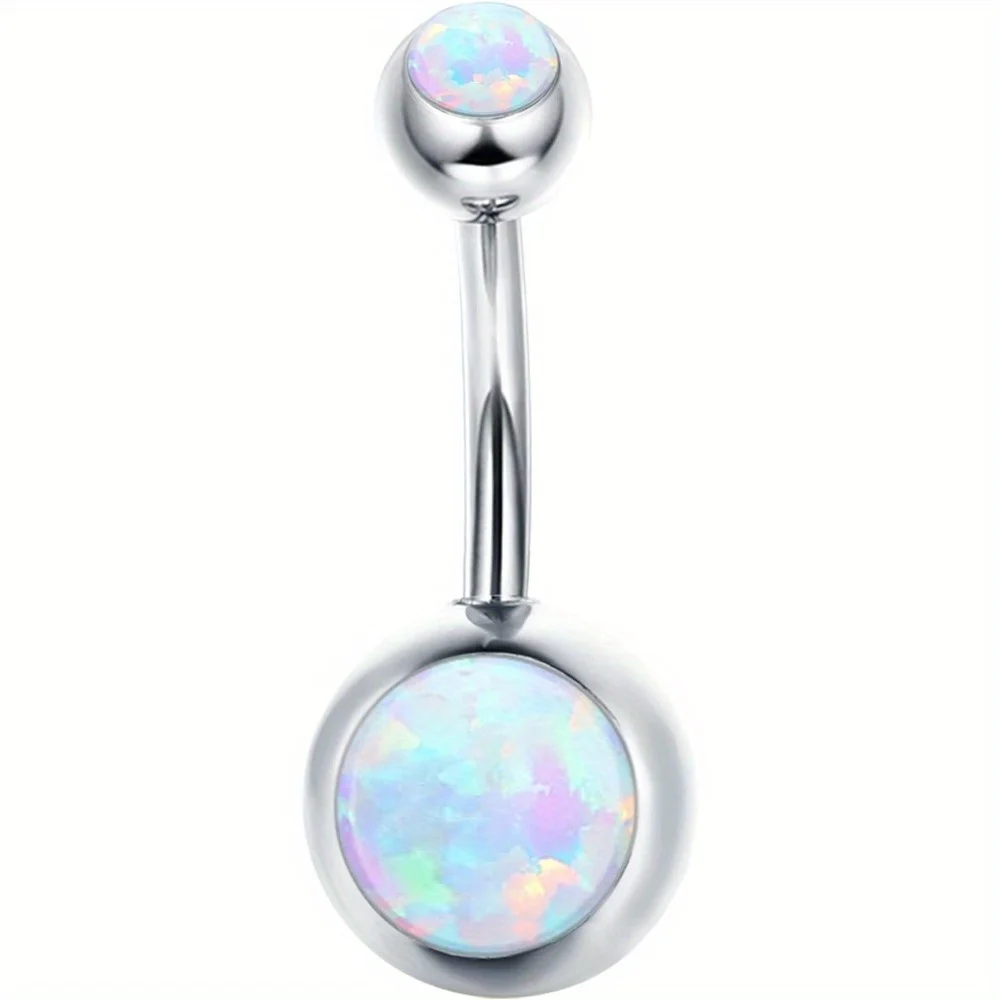 

IRONBOX 1Pc G23 Solid Titanium Belly Button Ring CZ Opal Navel Ring Internally Threaded Long Navel Piercing Jewelry High Quality