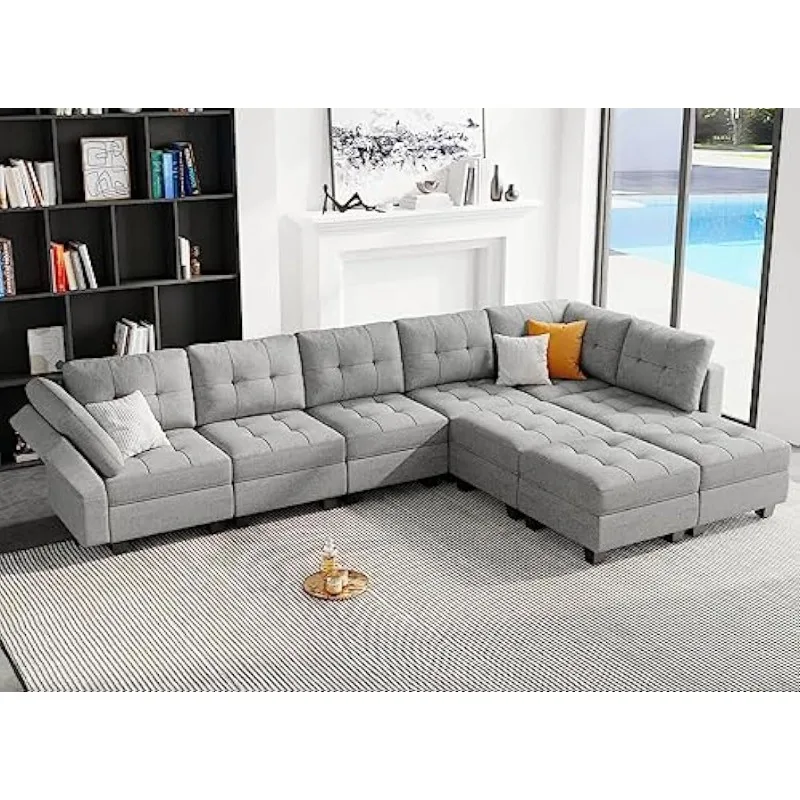 

ectional Sofa Couch with Storage Seats L Shaped Sectional Couch with Double Reversible Chaise Convertible Secti