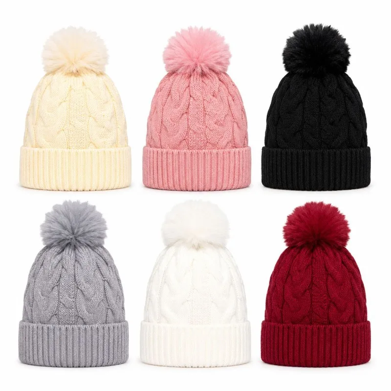 Women Knitted Hat Fleece Winter Hat New Knitted Hat Versatile Warm European American Solid Color Soft Beanie Thick Cozy Cap