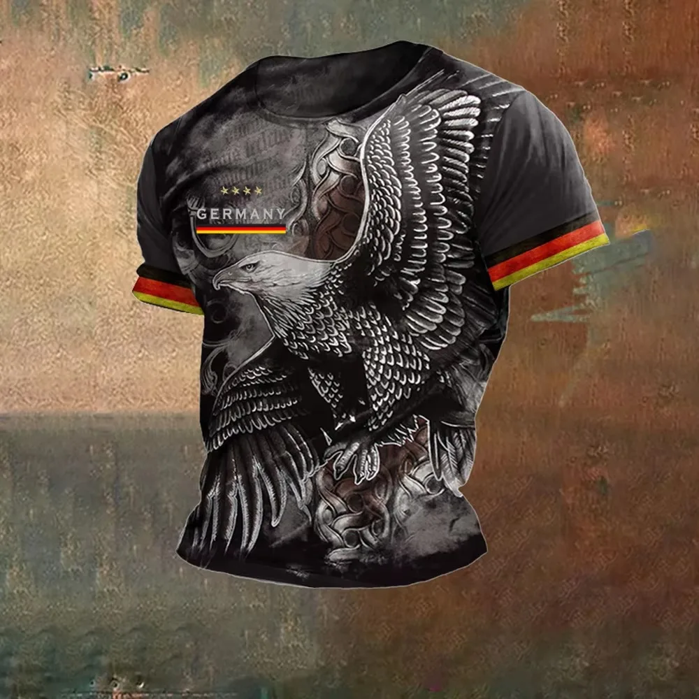 Men's T-Shirt: National Flag And Eagle Print Round Neck Short Sleeve Loose Fit Street Style Summer Men's Retro Clothing