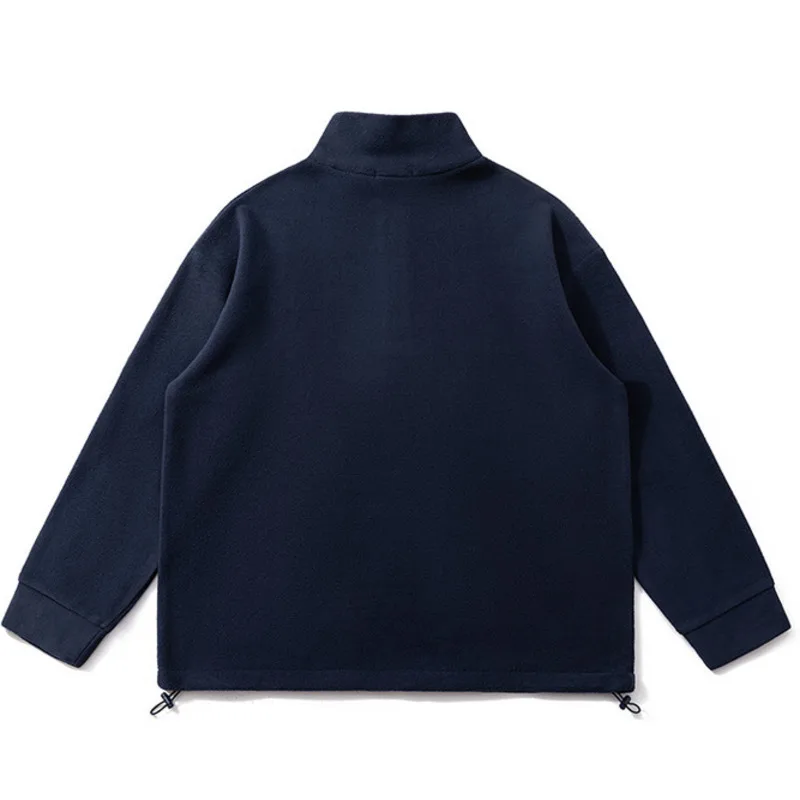 남성용 미니멀리스트 스탠드 업 칼라 하프 지퍼 플리스 후디, 트렌디 브랜드, 루즈 캐주얼, 다목적 스포츠 탑, 2024 가을 신상