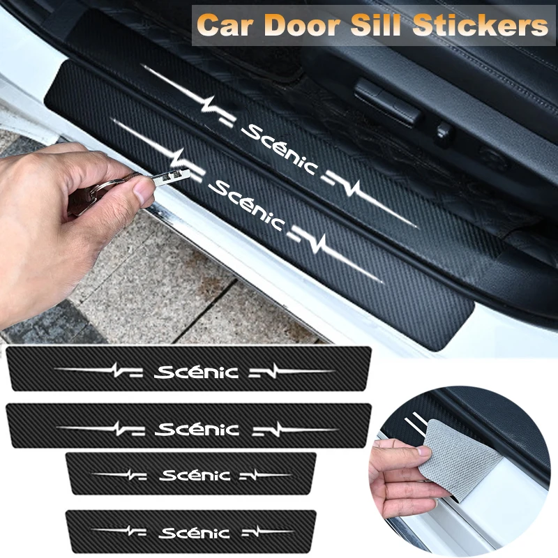 for Renault Scenic Badge Car Door Sill Protector Stickers Leather Trunk Door Pedal Tape Bumper Guard Protective Trim