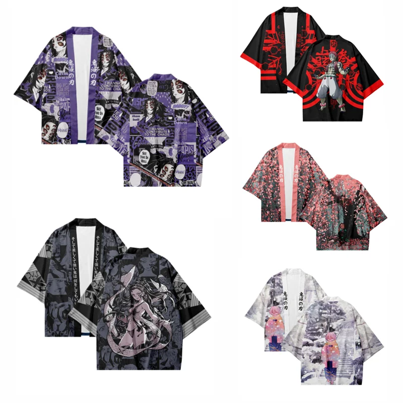 Anime Demon Slayer Kamado Nezuko Kimono Kokushibo Cosplay Haori Cloak Yukata Unisex Cape Streetwear Halloween Masquerade Costume