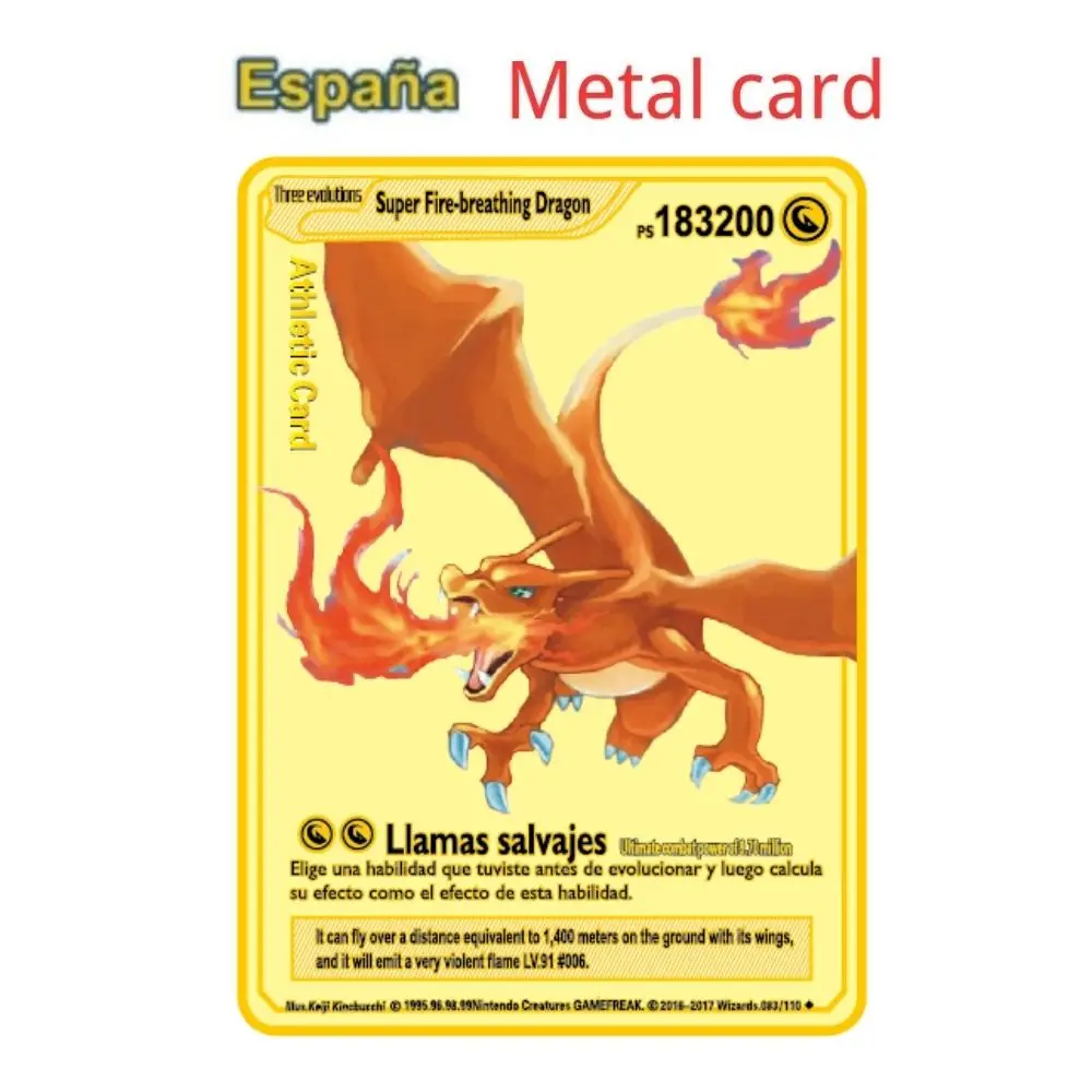 Cartão Pok é mon de metal espanhol, cartão de ferro, Mewtwo, Pikachu, GX, Charizard, VMAX, novidade 2024