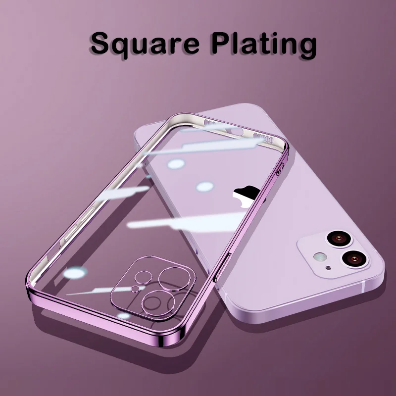 100pcs DHL Square Plating Clear Soft Phone Case For iPhone 13 12 11 Pro XS Max Mini X Max 7 8 Plus Shockproof Cover For iPhone