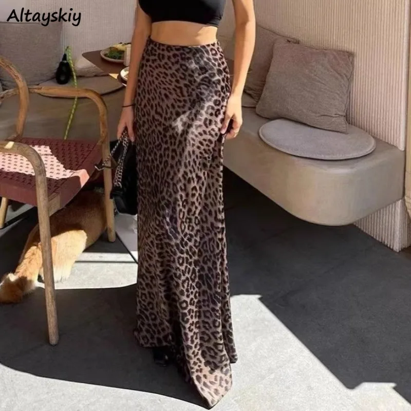 Leopard Skirts for Women High Street Hot Girls Summer Clothing Ankle-length Fashion Retro All-match Cool Casual Soft Trumpet