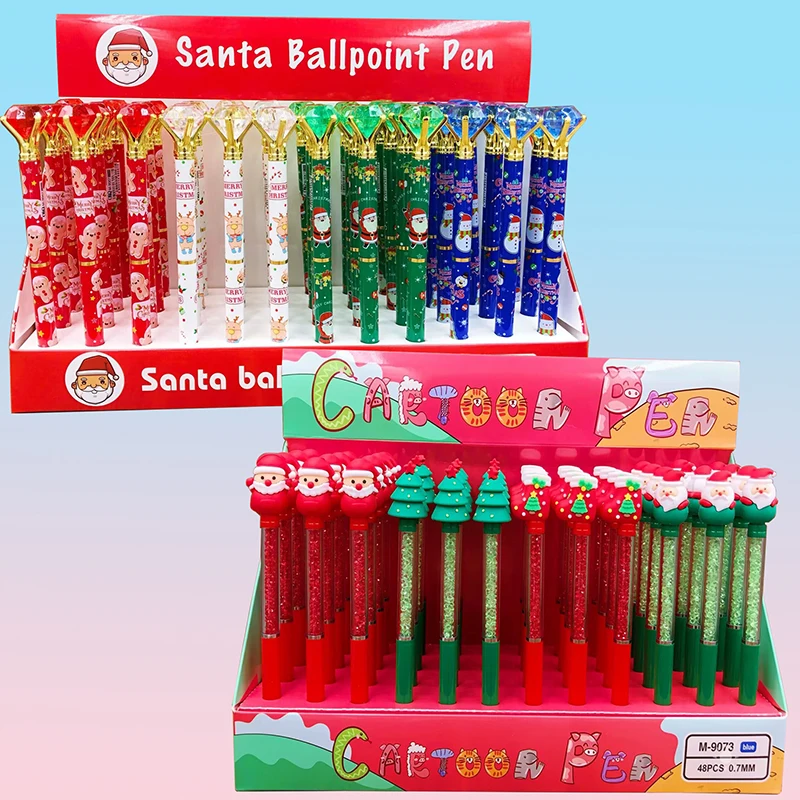 48pcs Christmas Diamond Ballpoint Pen Office Signature Pen Santa Claus Gel Pen School Supplies Writing Stationery Wholesale