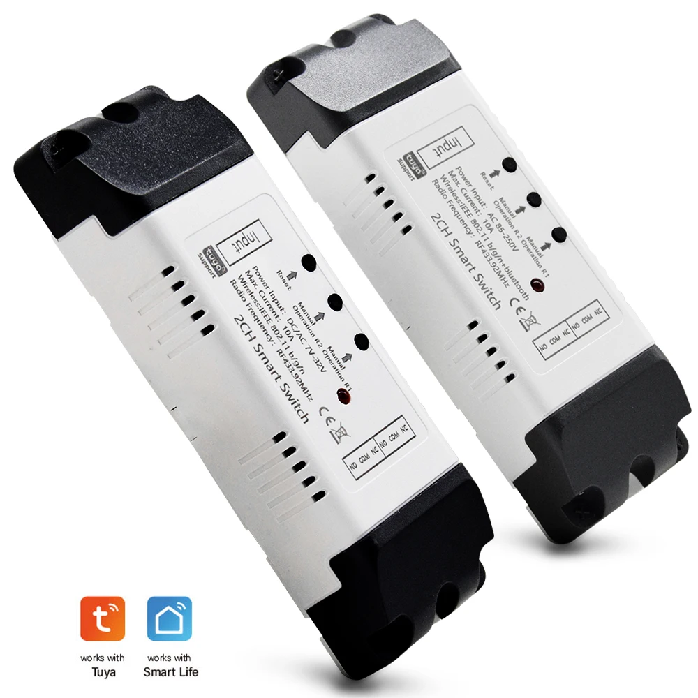 

Умный домашний переключатель Alexa, 2 канала, модуль Tuya Wi-Fi, 220 В, 12 В, 24 В, 7-32 В, USB 5 В, 10 А, беспроводное реле, совместимое с Alexa Google Home