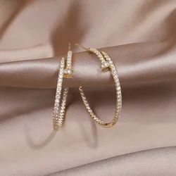 Brincos grandes circulares banhados a ouro para mulheres, zircão AAA, simples e elegante, acessórios para festa de casamento