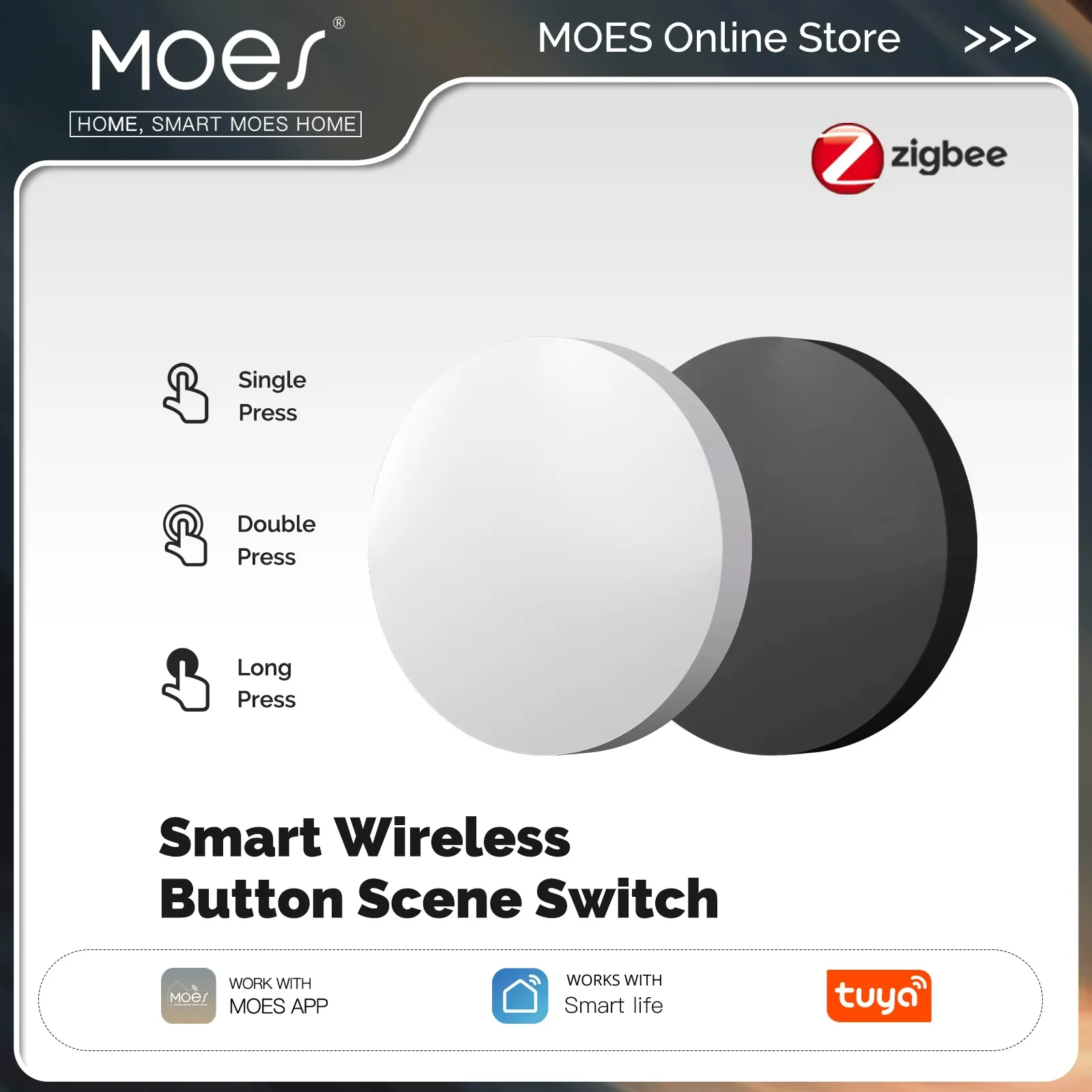 Interruptor Inteligente MOES Tuya ZigBee com Configuração Móvel, Controle Remoto Sem Fio, Conexão Multi-cenário, Interruptor Inteligente Alimentado por Bateria