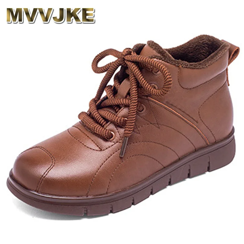 

Winter Genuine Leather Shoes Women Short Boots Warm Plush Flat Heel Ladies Ankle Boots Mom Non-slip
