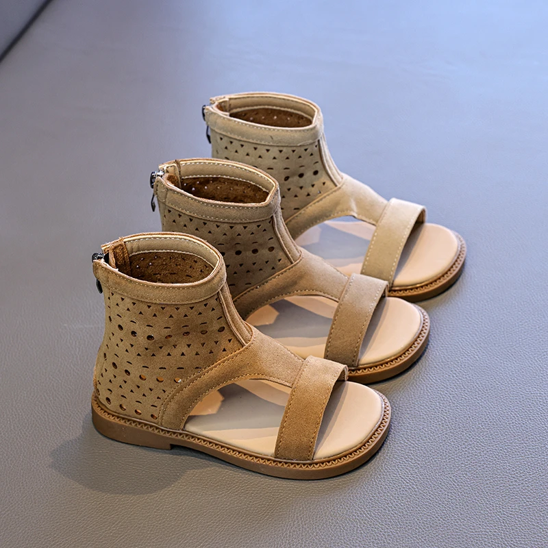 Children Summer Roman Sandals Hollow-out Retro High-top Girls Causal Shoes School Hollow-out Kids Beach Gladiator Sandals Zipper