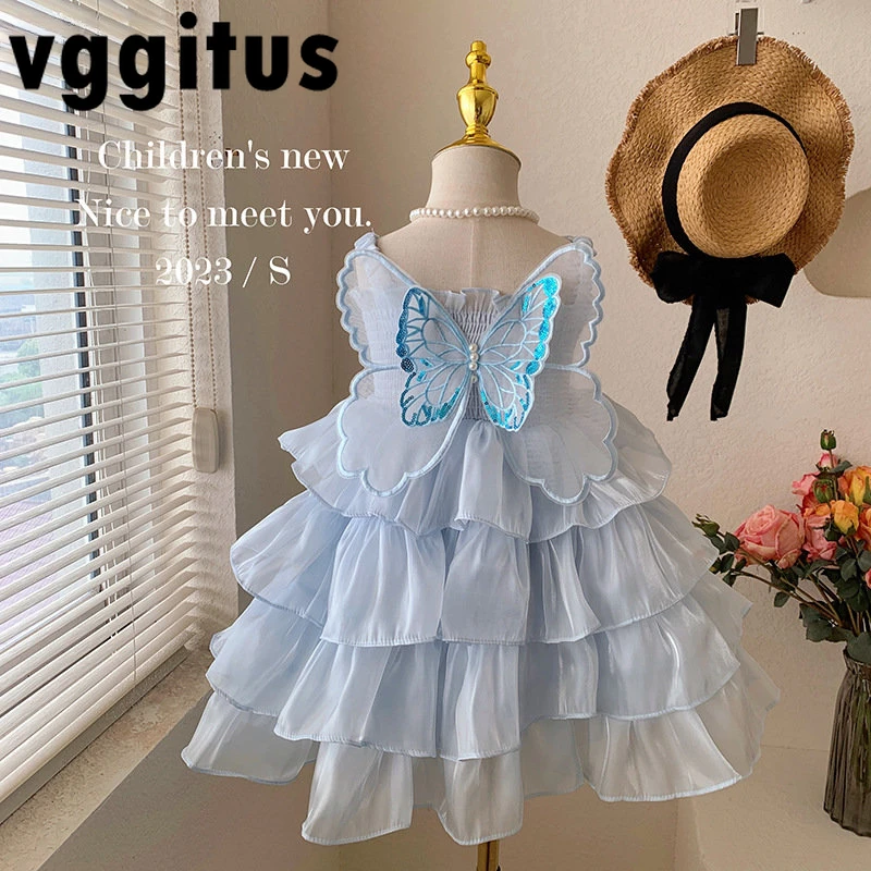 New Summer Baby Girls\' Party Dress Sleeveless Princess Dress Butterfly Bow Knot Cake Dresses Solid Color Kids Clothes E2336