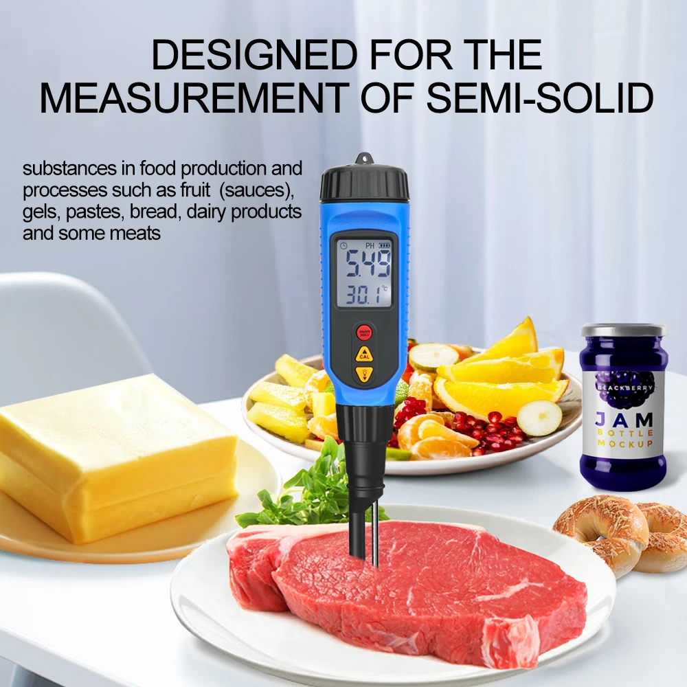 Imagem -02 - Medidor de Penetração Digital ph Massa Carne Vegetal Frutas Molhos Testador de ph Semi-sólido Acidimeter com Medição de Temperatura
