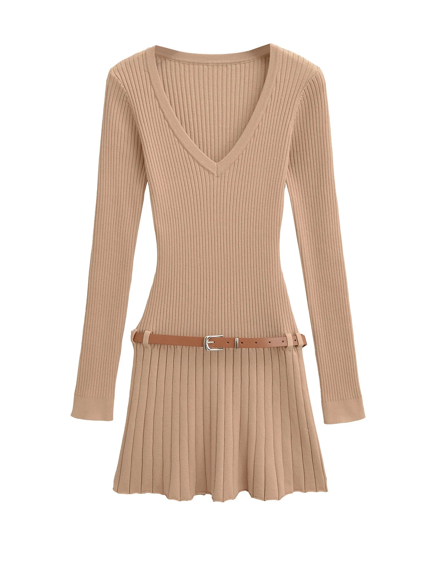 

Sexy Spicy Girl Long Sve V-Ne Knitted Dr Waist-Cinching Belted ort Dr Women's Aosphere Sensation Casual Wear