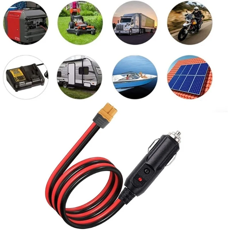 

XT60 Connector Extension Cable With Lighter Plug 10FT 14AWG Car Charger And Adapter Cord To Solar Generator