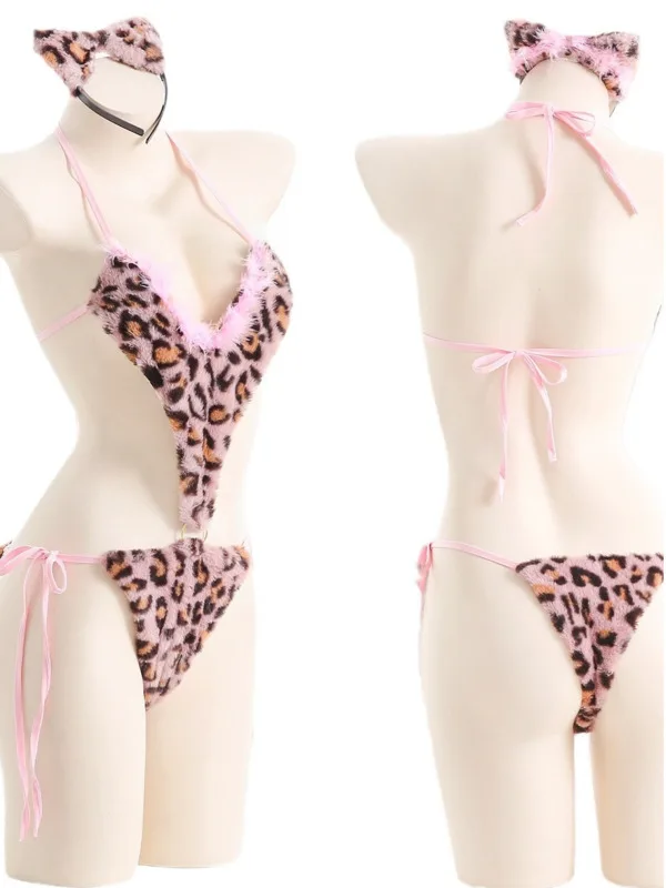 Exotic Summer Fashion Women's Clothing Hanging Neck Bow Decoration Sexy Leopard Print Sweet Cute Girl Style Tight jumpsuit VVY5