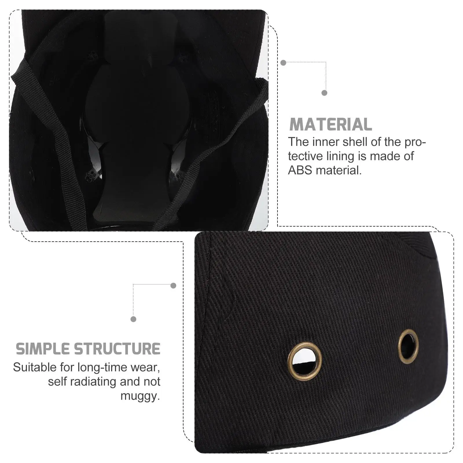 Hat Breathable Baseball Cap ABS Shell Protective Four Holes Adjustable Black Size Wide Uses
