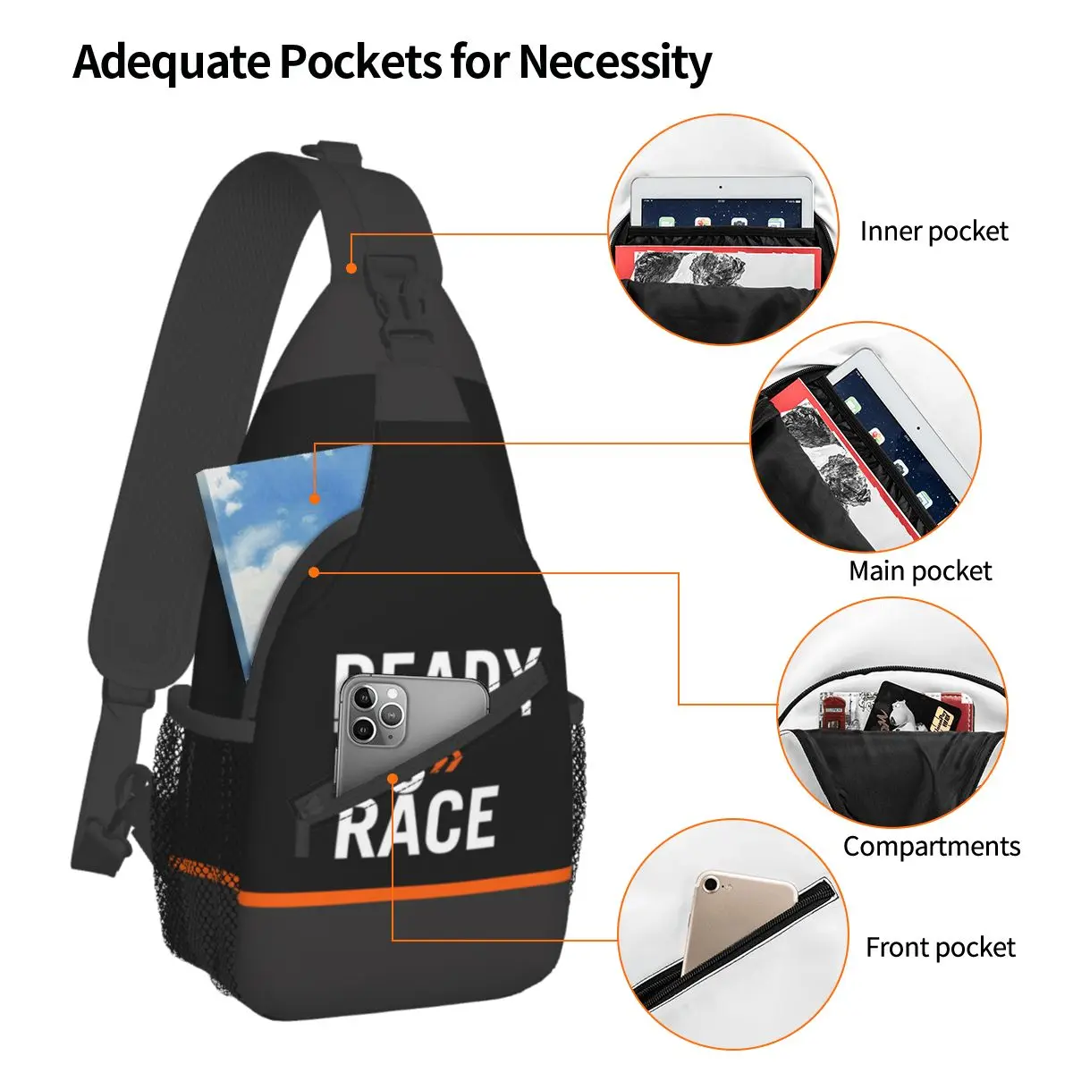 Motor Ready To Race Small Sling Bags Chest Crossbody Shoulder Backpack Travel Hiking Daypacks Enduro Cross Motocross Men Women