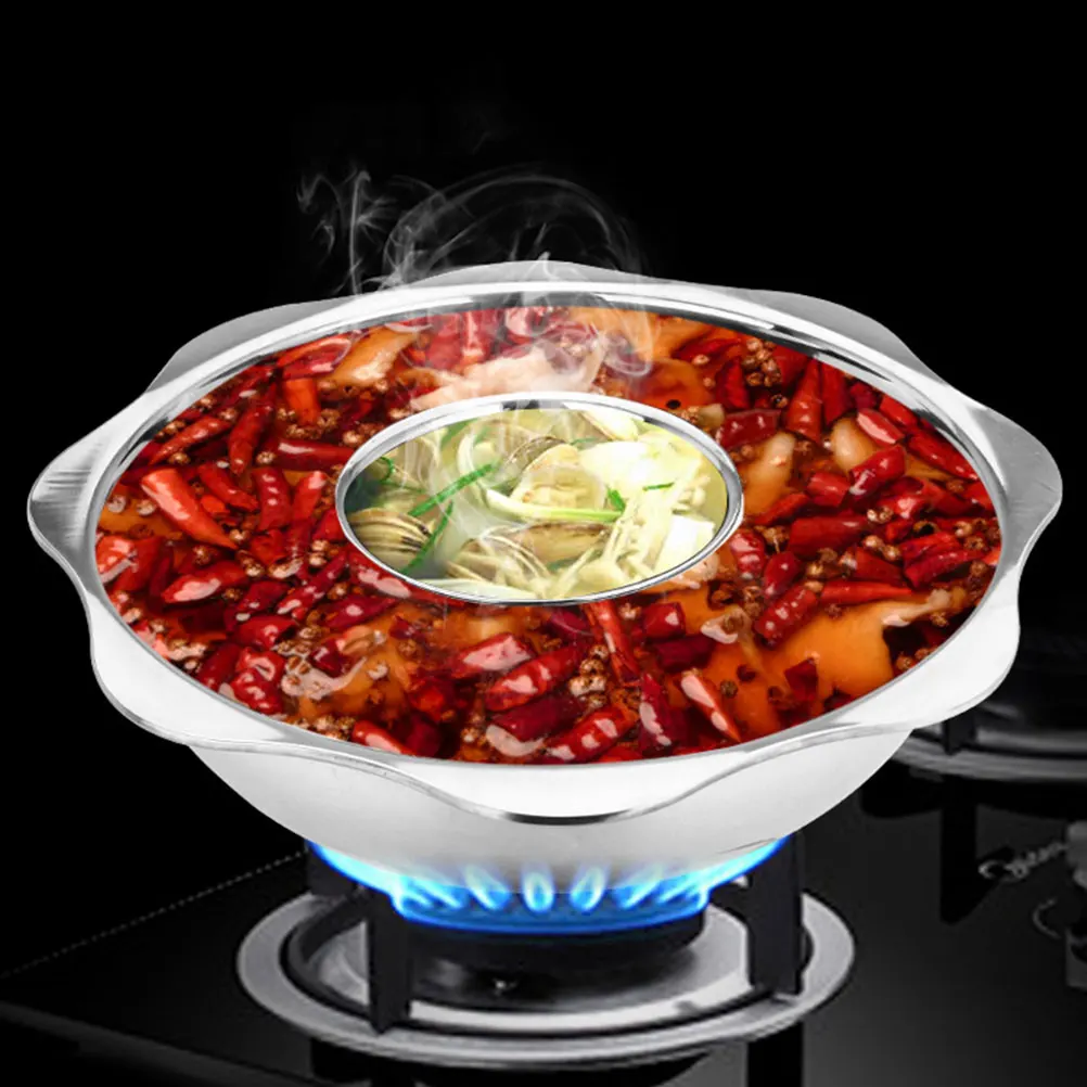 

Stainless Steel Hot Pot 34cm Divider Pan Two Flavor Cookware Kitchen Hotpot Stock Pot Easy Clean Practical Tool