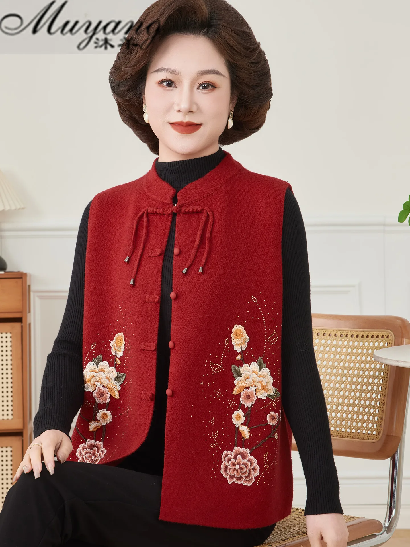 

New Chinese Style Women's Vest Fashionable Open Cardigan Outerwear Knitted Sweater Short Length Warmth Suitable for Spring Au...