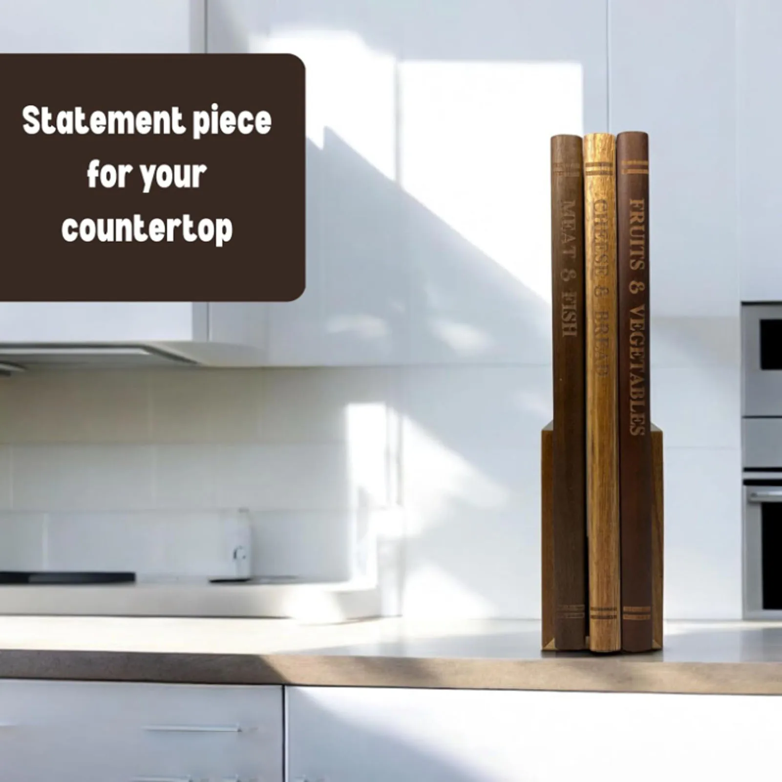 3PCS Book Cutting Board Set Wood Book Shaped Decorative Kitchen Chopping Boards with Stand for Fruits Vegetables Bread Charcuter
